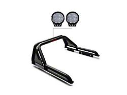 Gladiator Roll Bar with 9-Inch Black Round Flood LED Lights; Black (22-25 Frontier)