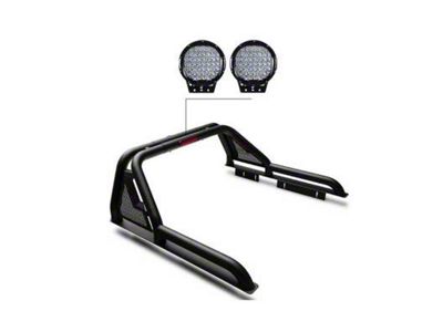 Gladiator Roll Bar with 9-Inch Black Round Flood LED Lights; Black (22-25 Frontier)