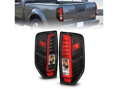 Light Bar LED Tail Lights; Black Housing; Clear Lens (05-21 Frontier)