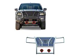 Rugged Heavy Duty Grille Guard with 7-Inch Red Round Flood LED Lights; Black (22-25 Frontier)