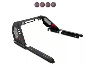 Vigor Roll Bar with 5.30-Inch Red Round Flood LED Lights; Black (05-21 Frontier)