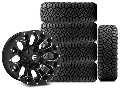 17x9 Fuel Assault Wheel & 33in NITTO All-Terrain Ridge Grappler A/T Tire Package; Set of 5 (18-25 Jeep Wrangler JL)