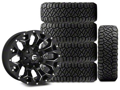 17x9 Fuel Assault Wheel & 33in NITTO All-Terrain Ridge Grappler A/T Tire Package; Set of 5 (18-25 Jeep Wrangler JL)