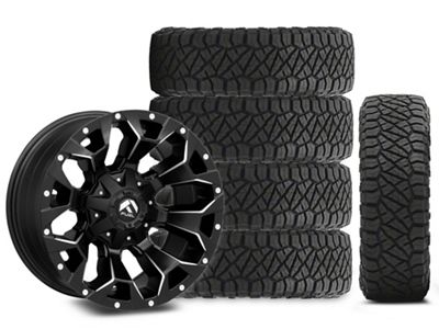 18x9 Fuel Assault Wheel & 35in 35x12.50R18 NITTO All-Terrain Ridge Grappler A/T Tire Package; Set of 5 (18-25 Jeep Wrangler JL)