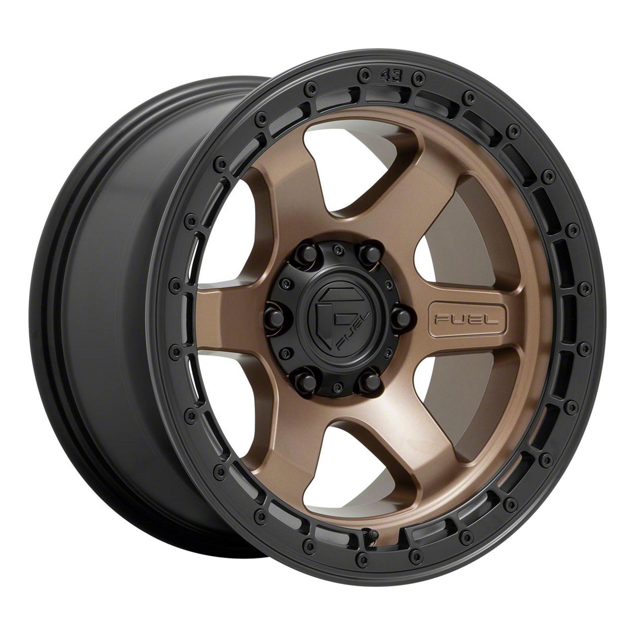 Fuel Wheels Bronco Block Matte Bronze with Black Ring 6-Lug Wheel; 18x9 ...