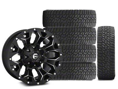 17x9 Fuel Wheels Assault & 34in Falken All-Terrain Wildpeak A/T3W Tire Package; Set of 5 (18-25 Jeep Wrangler JL)