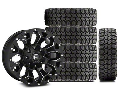 17x9 Fuel Wheels Assault & 35in Gladiator Mud-Terrain X-Comp M/T Tire Package; Set of 5 (18-25 Jeep Wrangler JL)