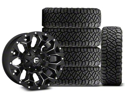 17x9 Fuel Wheels Assault & 33in NITTO All-Terrain Ridge Grappler A/T Tire Package; Set of 5 (18-25 Jeep Wrangler JL)