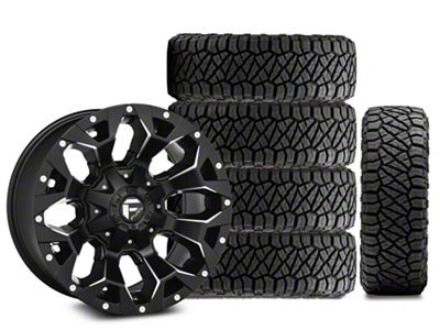 17x9 Fuel Wheels Assault & 35in NITTO All-Terrain Ridge Grappler A/T Tire Package; Set of 5 (18-25 Jeep Wrangler JL)