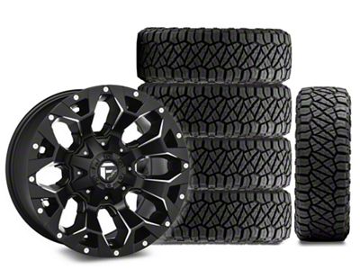 17x9 Fuel Wheels Assault & 33in NITTO All-Terrain Ridge Grappler A/T Tire Package; Set of 5 (18-25 Jeep Wrangler JL)