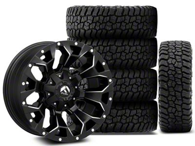 18x9 Fuel Wheels Assault & 33in Mickey Thompson All-Terrain Baja Boss Tire Package; Set of 5 (18-25 Jeep Wrangler JL)