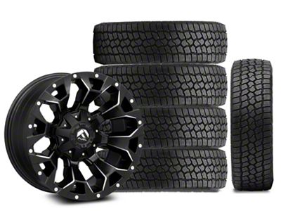 18x9 Fuel Wheels Assault & 35in Milestar All-Terrain Patagonia AT/R Tire Package; Set of 5 (18-25 Jeep Wrangler JL)