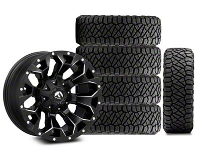 18x9 Fuel Wheels Assault & 33in NITTO All-Terrain Ridge Grappler A/T Tire Package; Set of 5 (18-25 Jeep Wrangler JL)