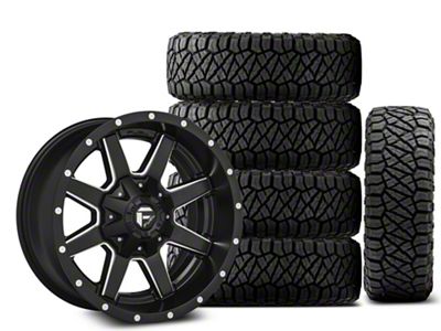 18x9 Fuel Wheels Maverick & 35in NITTO All-Terrain Ridge Grappler A/T Tire Package; Set of 5 (07-18 Jeep Wrangler JK)