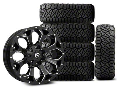 20x9 Fuel Wheels Assault & 35in NITTO All-Terrain Ridge Grappler A/T Tire Package; Set of 5 (07-18 Jeep Wrangler JK)