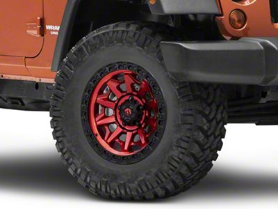 Fuel Wheels Covert Candy Red with Black Bead Ring Wheel; 17x9; 1mm Offset (07-18 Jeep Wrangler JK)