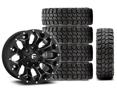 17x9 Fuel Assault Wheel & 35in Gladiator Mud-Terrain X-Comp M/T Tire Package; Set of 5 (18-25 Jeep Wrangler JL)