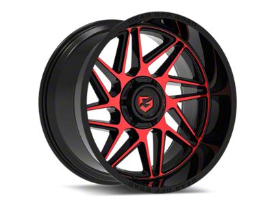 Gear Off-Road Ratio Gloss Black Machined and Red Tint Face 6-Lug Wheel; 20x12; -44mm Offset (17-24 Titan)