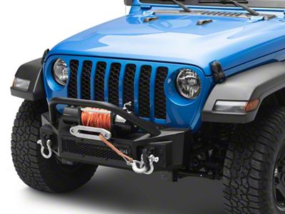 Go Rhino Rockline Winch-Ready Stubby Front Bumper with Over Rider; Textured Black (20-25 Jeep Gladiator JT)