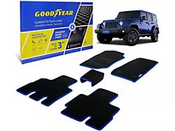 Goodyear Car Accessories Custom Fit Front and Rear Floor Liners; Black/Blue (14-18 Jeep Wrangler JK 4-Door)