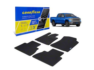 Goodyear Car Accessories Custom Fit Front and Rear Floor Liners; Black/Blue (14-21 Tundra CrewMax)