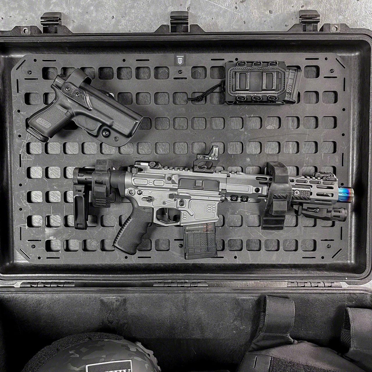 Grey Man Tactical Titan RMP Case Lid Organizer Rifle Rack and Holster Integration MOLLE Panel Package with 3M Dual Lock Fastener Kit 18.50 Inch x 13.125 Inch 000482 Free Shipping