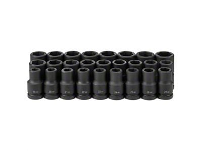 Grey Pnuematic 1-Inch Drive Deep Length Metric Impact Socket Set; 26-Piece