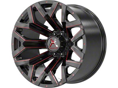 Hartes Metal Hawkish Gloss Black Milled with Red Tint 6-Lug Wheel; 22x12; -44mm Offset (25-26 4Runner)