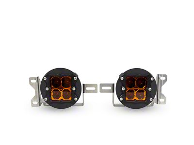Heretic Studios Series 4 LED Fog Light Kit; Flood Beam; Amber Lens (20-25 Jeep Gladiator JT w/ Plastic Front Bumper)