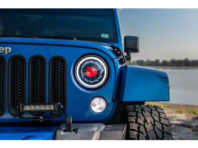 HID Projectos 7-Inch Turbine Stage 2 LED Headlights; Black Housing; Clear Lens (97-18 Jeep Wrangler TJ & JK)