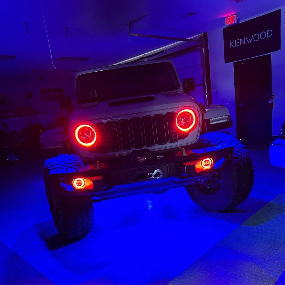 Jeep Rear Window Shade Infinite Offroad RGB+W LED Fog Lights with Clear Halo and Controller; 3 ...