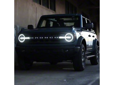 Infotainment LED Reflector Headlights with Signature Halo; Black Housing; Clear Lens (21-25 Bronco)