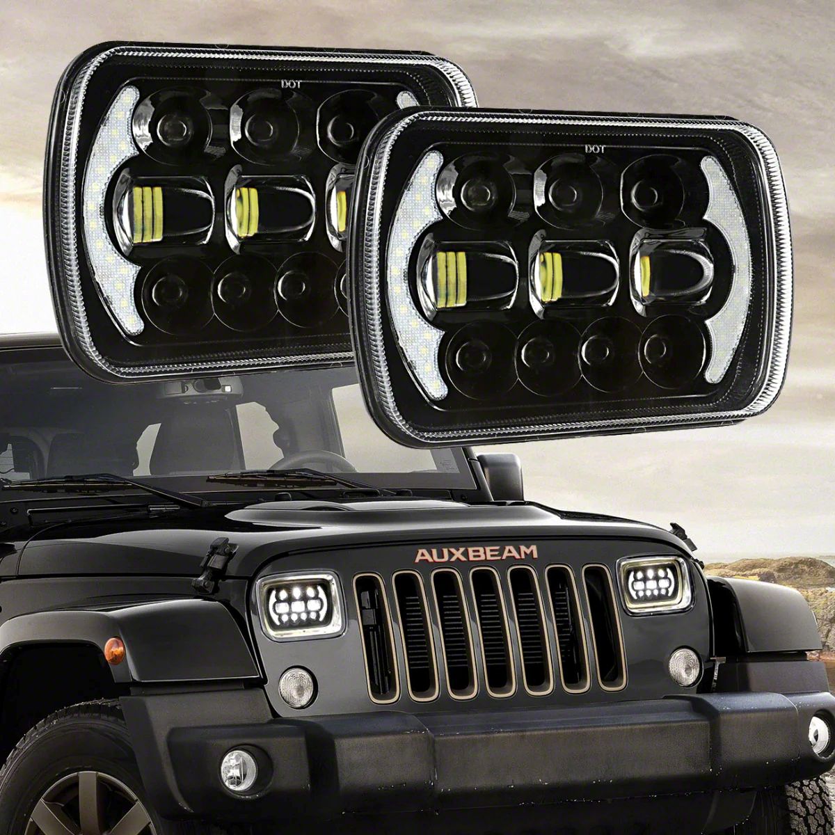Jeep Cherokee 7x6Inch LED Headlights with DRL; Black Housing; Clear