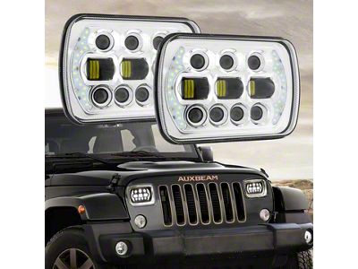 7x6-Inch LED Headlights with DRL; Chrome Housing; Clear Lens (84-01 Jeep Cherokee XJ)
