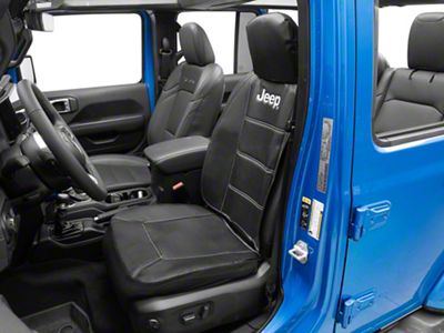 Deluxe Sideless Seat Cover with Jeep Logo; Black (Universal; Some Adaptation May Be Required)