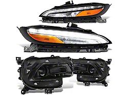 LED DRL Projector Headlights with Amber Corners; Black Housing; Clear Lens (14-18 Jeep Cherokee KL w/ Factory Halogen Headlights)