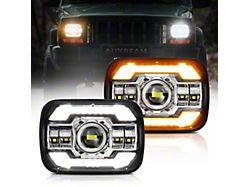 Starlight Flow Series 7x6-Inch LED Headlights with White DRL; Black/Silver Housing; Clear Lens (84-01 Jeep Cherokee XJ)
