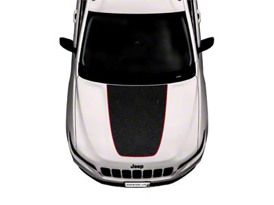 Topographic Map Hood Graphic with Washer Nozzle Cutouts; Black with Red Outline (14-23 Jeep Cherokee KL)