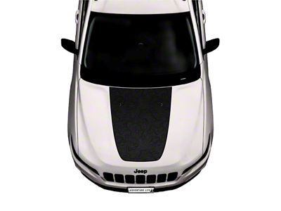 Topographic Map Hood Graphic with Washer Nozzle Cutouts; Black (14-23 Jeep Cherokee KL)