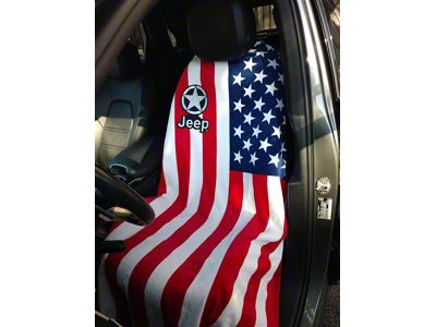 Towel2Go Seat Cover with Jeep Star Logo; American Flag (Universal; Some Adaptation May Be Required)