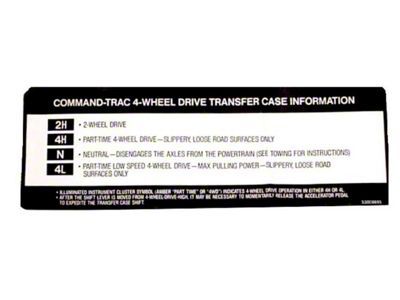 Transfer Case Sun Visor Decal (94-98 Jeep Cherokee XJ)