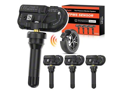 Valve Stem-Mounted TPMS Sensors with Rubber Valve; Set of 4 (14-22 Jeep Cherokee KL)