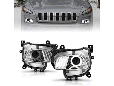 LED Halo Projector Headlights; Chrome Housing; Clear Lens (14-18 Jeep Cherokee KL)