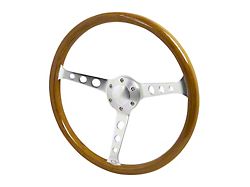 370mm Wood Grain Style 3-Spoke Steering Wheel; Wood/Plastic Composite (Universal; Some Adaptation May Be Required)