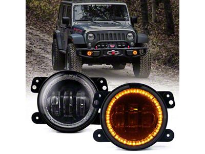 4-Inch Escapade Series 60W LED Fog Lights with Yellow Halo Ring DRL (20-25 Jeep Gladiator JT)