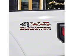 4x4 GLADIATOR Bed/Tailgate Decal; Distressed American Flag with Black Outline (20-25 Jeep Gladiator JT)