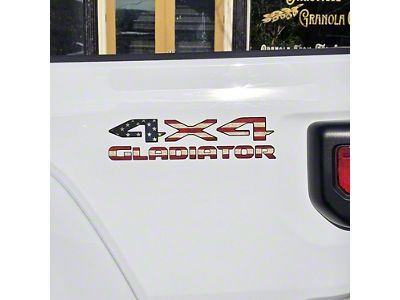 4x4 GLADIATOR Bed/Tailgate Decal; Distressed American Flag with Black Outline (20-25 Jeep Gladiator JT)