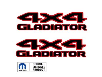 4x4 GLADIATOR Tailgate Logo; Black with Red Ouline (20-25 Jeep Gladiator JT)