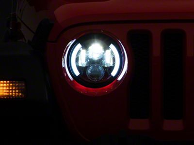 7-Inch LED Headlights with Partial Halo; Black Housing; Clear Lens (20-25 Jeep Gladiator JT)
