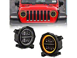9-Inch 3D Four Lens-Type LED Headlights with Integrated DRL and Turn Signals; Black Housing; Clear Lens (20-26 Jeep Gladiator JT)